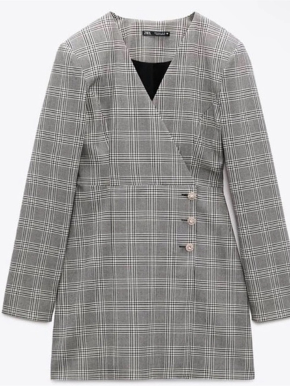 Zara Gray Plaid Tailored Blazer Dress